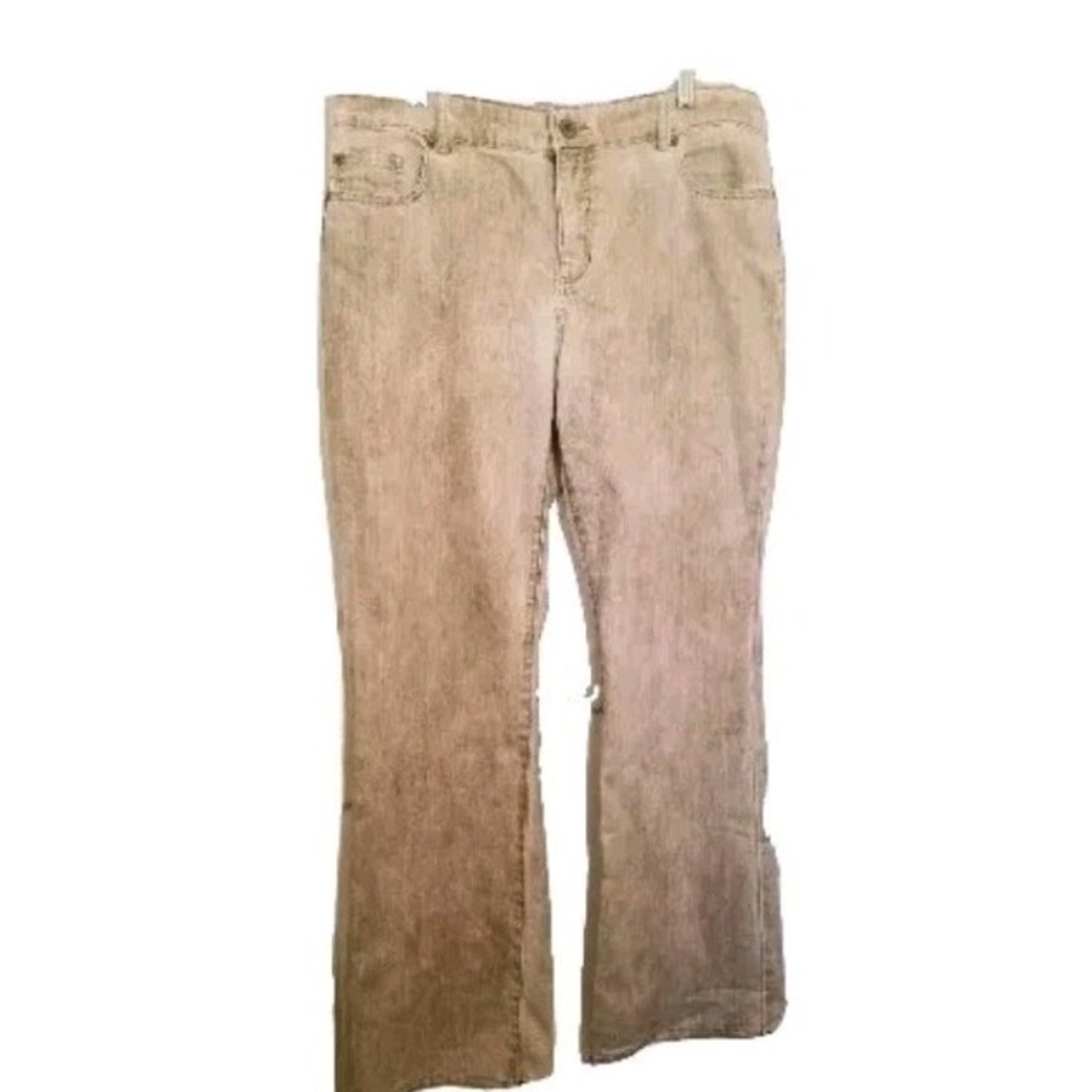 Chicos 2 Platinum Ultimate Fit Denim Beige Jeans Flare Up Stretch Size 12 Large